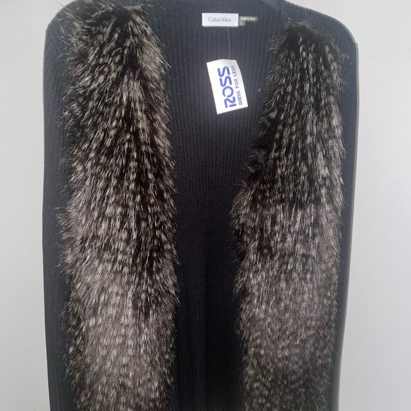 Calvin Klein Black Sweater with Faux Fur Size L - Picture 1 of 6